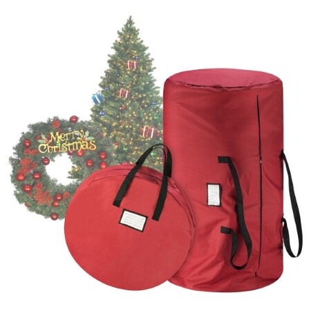 Hastings Home Set of 2 Christmas Tree and Wreath Storage Bags for 9-foot Artificial Trees and 30-inch Red Canvas 997185JHC